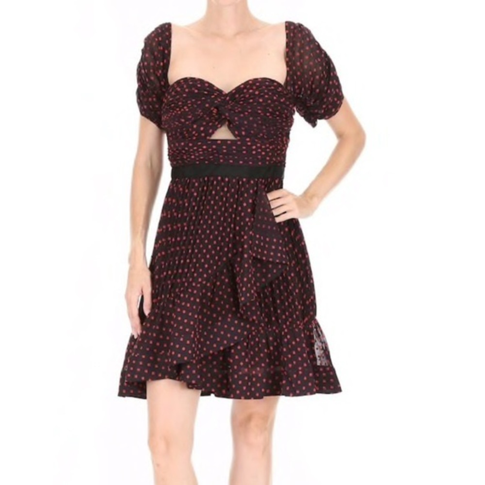 Self-Portrait Black Mini Dress with Red Dot Print